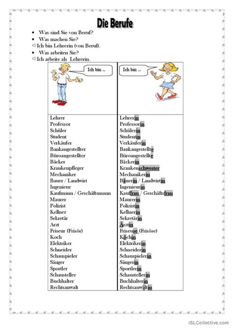 Berufe Allgemeines Leseverst Ndnis Deutsch Daf Arbeitsbl Tter Pdf Doc