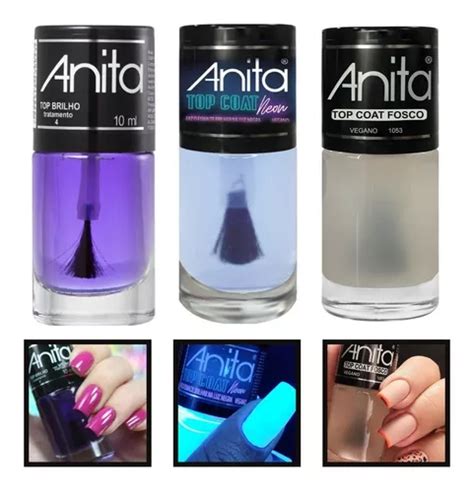 Kit 3 Esmaltes Anita Top Coat Neon Fosco Top Brilho MercadoLivre