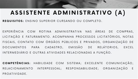 Empresa Seleciona Para Vaga De Assistente Administrativo A Envie Seu