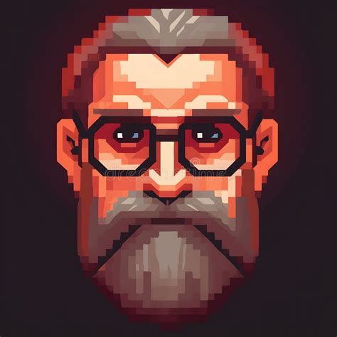 Illustration Of The Face Of A Bearded Man In Glasses In Pixel Art Style