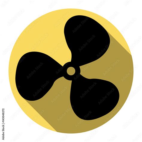 Fan sign. Vector. Flat black icon with flat shadow on royal yellow ...