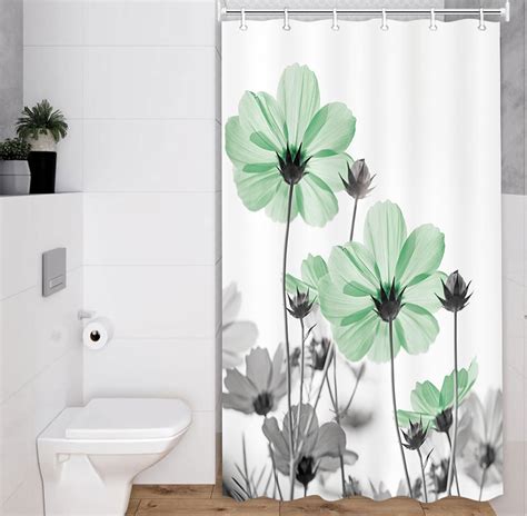 Watercolor Floral Shower Curtain Sage Green Flower Small Shower Curtains For