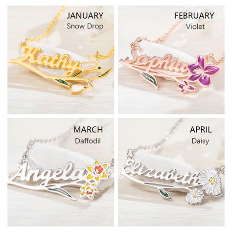 Personalized Name Birth Flower Necklace Birth Flower Pendant Necklace