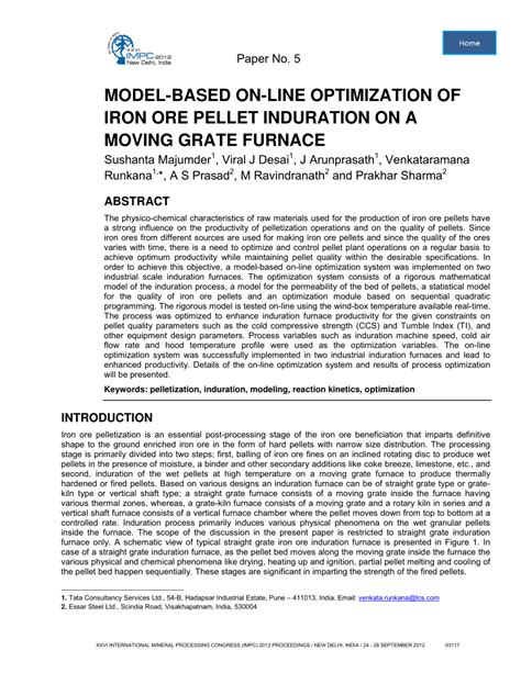 Pdf Model Based On Line Optimization Of Iron Ore Pellet Induration On A Moving Grate Furnace