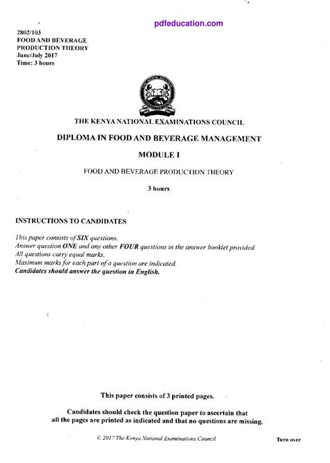 Food And Beverage Production Theory Knec Past Papers At Daniel Phil Blog