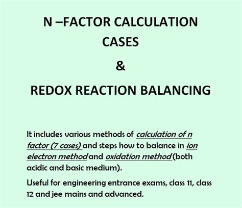 N Factor Calculation And Redox Balancing Handwritten Notes Pdf Shn