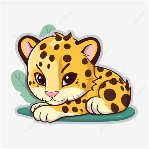 Baby Leopard Cartoon Stickers Clipart Vector Sticker Design With