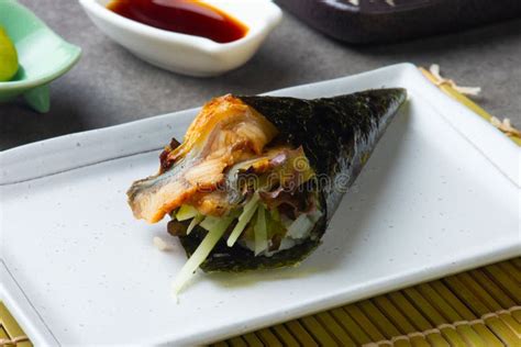 Temaki Unagi Sushi With Eel And Rice Stock Photo Image Of Sauce