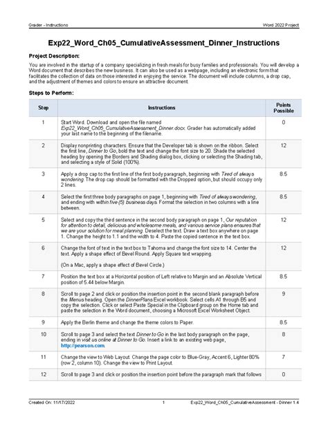 Exp22 Word Ch05 Cumulative Assessment Dinner Instructions Instructions