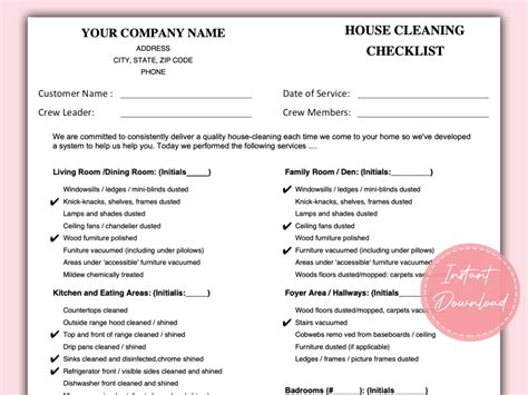 House Cleaning Checklist Editable House Cleaning Template Cleaning ...