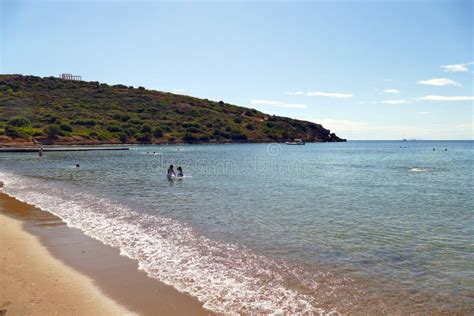 View of the Beach of Cape Sounio Where the Temple of Poseidon is ...