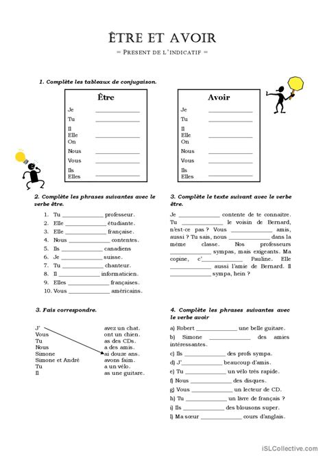 Le Verbe Avoir Et Le Verbe Etre Francais Fle Fiches Pedagogiques Images