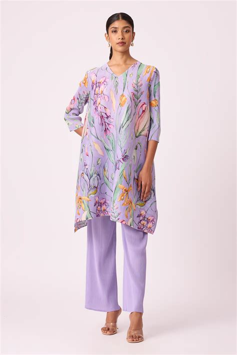 Buy Scarlet Sage Purple Polyester Lavanya Floral Print Pleated Tunic