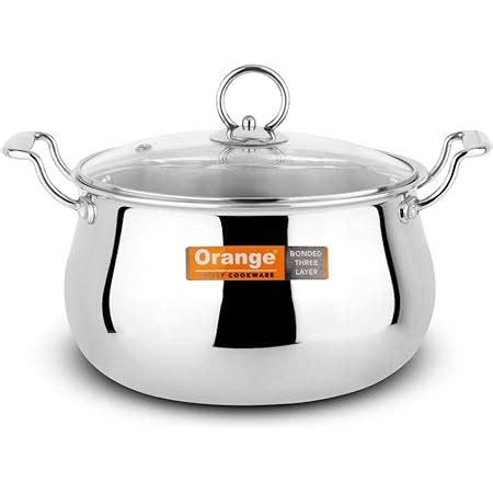 Buy Orange Stainless Steel Triply Cook Serve Handi Biryani Pot Kadai