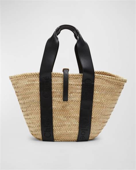 Chloé Sense Medium Raffia Leather Tote Bag in Natural Lyst