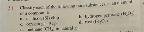 Solved 3 1 Classify Each Of The Following Pure Substances As Chegg