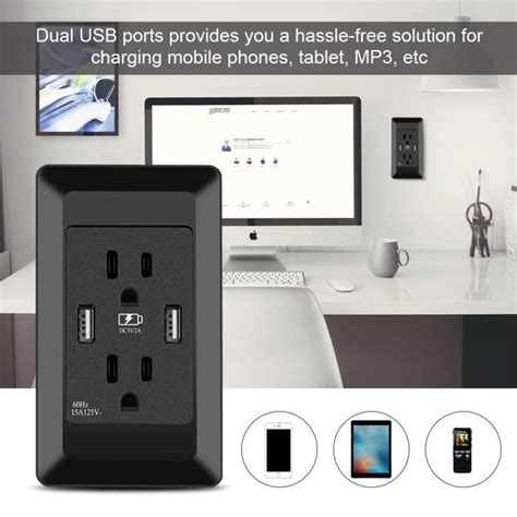 Qiilu Double Prise Murale USB Prise D Alimentation Double 15A Avec