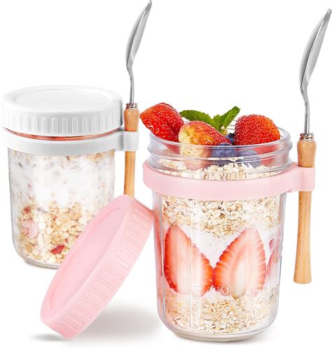 Amazon.com: 16oz - 2 Pack Overnight Oats Jars with Lids and Spoon