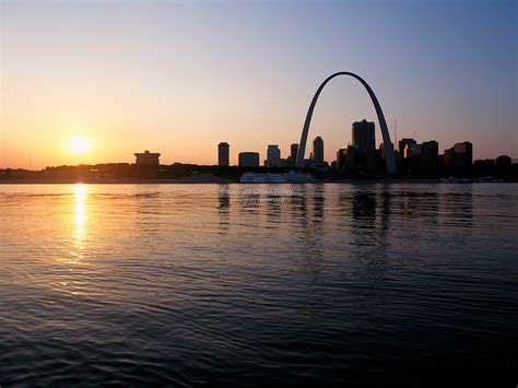 Mississippi River At Sunrise With St Louis Missouri Skyline And