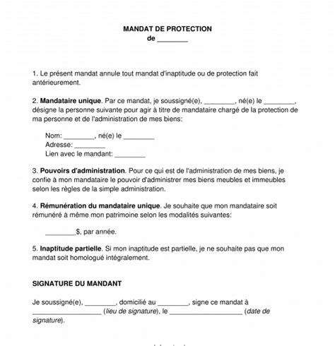 Mandat De Protection Mod Le Exemple Word Et Pdf