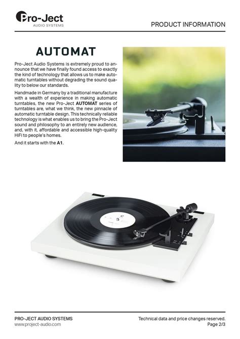 Виниловый проигрыватель PRO-JECT A1 (OM10) - WHITE, автомат по низкой ...