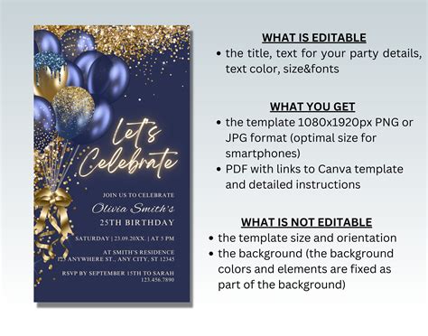 Electronic Navy Gold Birthday Party Invitation Navy Blue Gold Balloons Phone Text Message