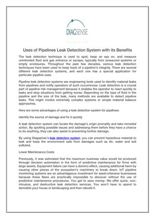 Uses Of Pipelines Leak Detection System With Its Benefits Pdf