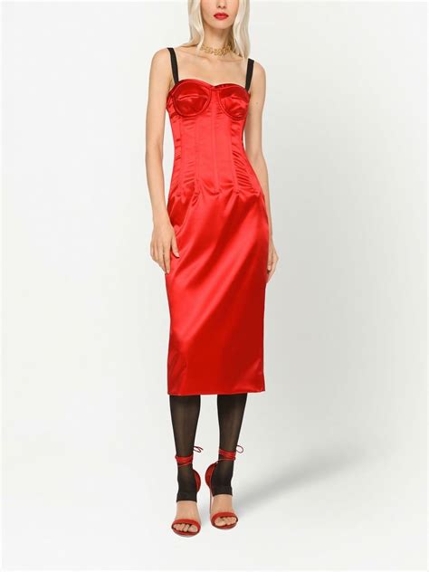 Dolce And Gabbana Corset Detail Satin Midi Dress Red Farfetch