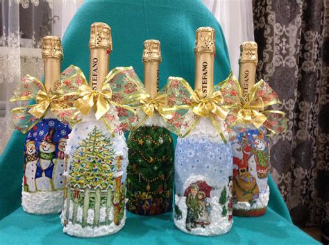 Декупаж новогодних бутылок шампанского своими руками для начинающих ...