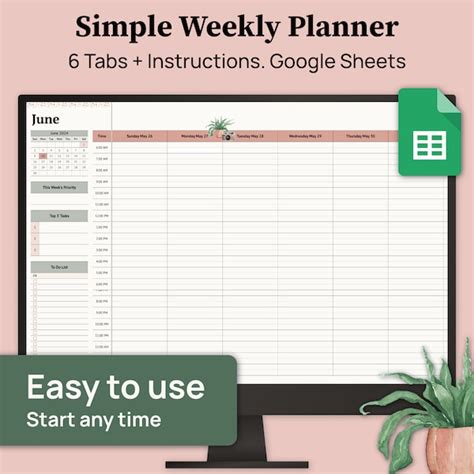 2024 Weekly Planner Spreadsheet For Google Sheets Weekly Calendar Etsy