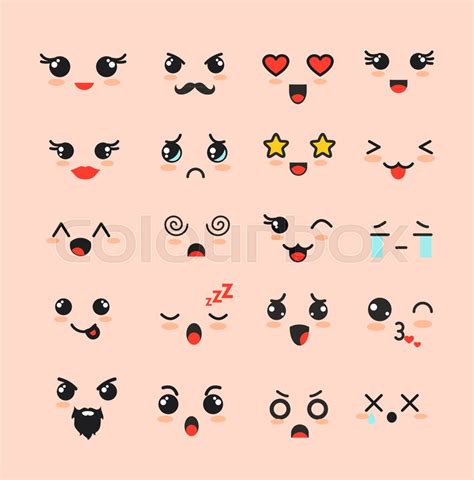 Vector Illustration Set Of Cute Faces Stock Vector Colourbox