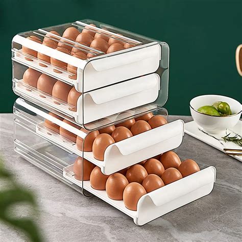 Double Layer Egg Box Kitchen Refrigerator Drawer Type Egg Storage Box