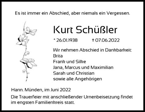 Traueranzeigen von Kurt Schüßler Trauer HNA de