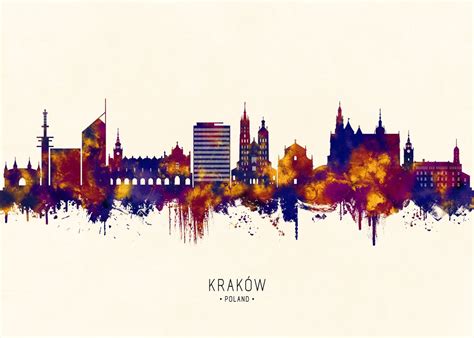 Krakow Poland Skyline Poster Picture Metal Print Paint By Towseef