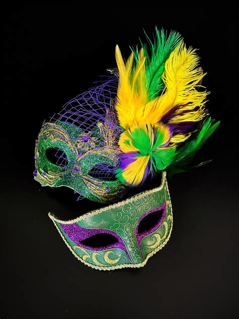 Couples Masquerade Masks Mardi Gras Green Gold Purple | Masquerade Store