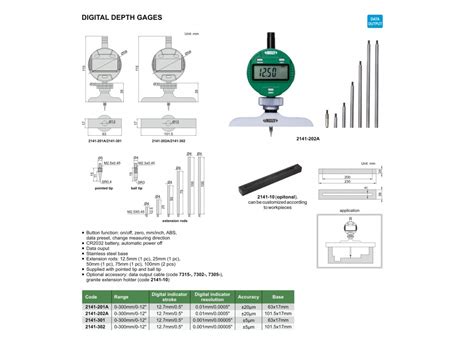 INSIZE 2141 201A DIGITAL DEPTH GAGE Base 63x17mm 0 300mm 0 12