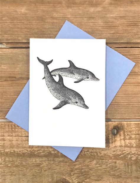 Dolphin Card Birthday Card Hand Drawn Dolphin Dolphin Etsy