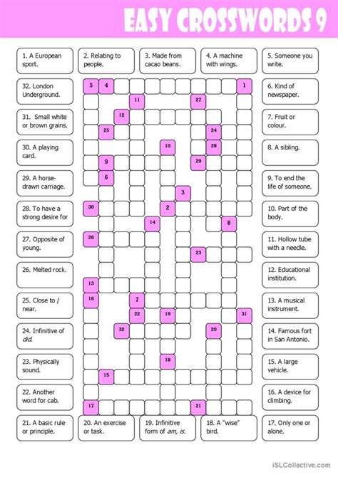 Easy Crossword Puzzles With Answers