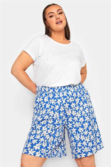 Yours Plus Size Blue Floral Print Pull On Shorts Yours Clothing