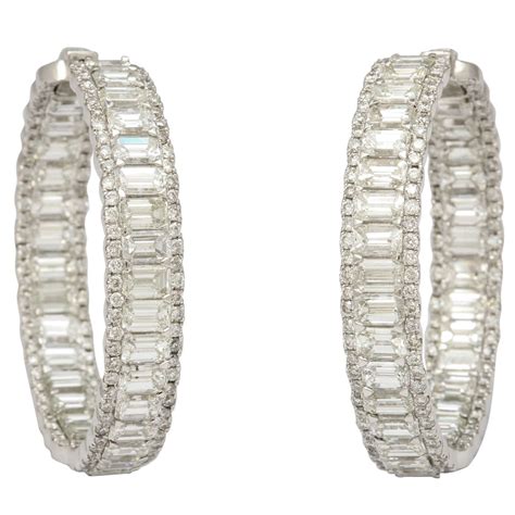 Emerald Cut Diamond Hoop Earrings At 1stdibs