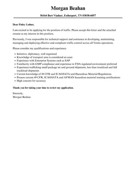 Traffic Cover Letter Velvet Jobs