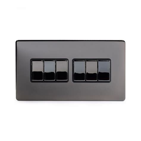 The Connaught Collection Black Nickel 10a 6 Gang 2 Way Switch With