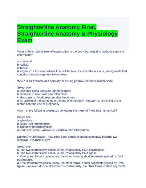 Straighterline Anatomy Final Straighterline Anatomy Physiology Exam