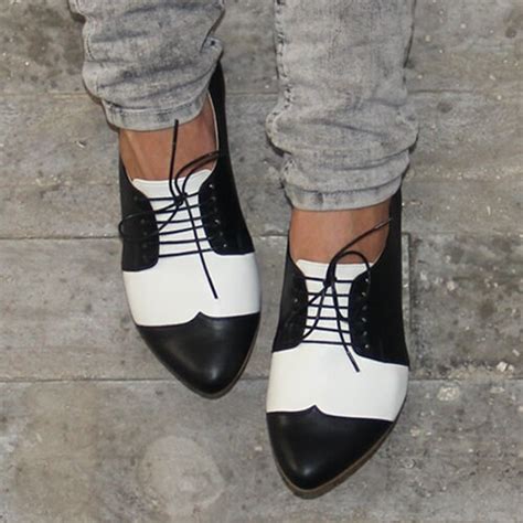 Black And White Oxford Shoes Bandw Handmade Flat Leather Shoes Etsy