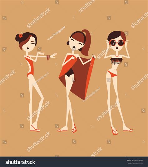 Fashion Girls Bikini Summer Vector Illustration Stock Vector Royalty Free Shutterstock