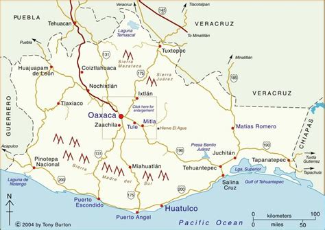 Clickable interactive map of Oaxaca state, Mexico: Oaxaca, Puerto ...