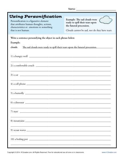 Personification Practice Page by All-Star ELA worksheets library - Worksheets Library