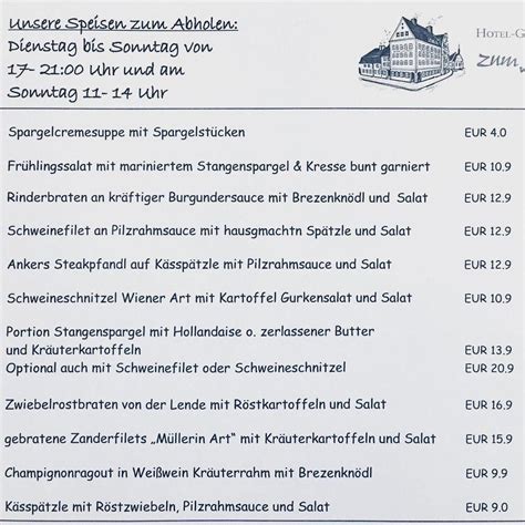 Speisekarte Von Hotel Gasthof Zum Anker Restaurant Ingolstadt