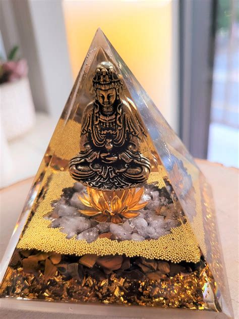 White Crystal Tiger Eye Quan Yin Orgone Pyramid Cm Large Etsy