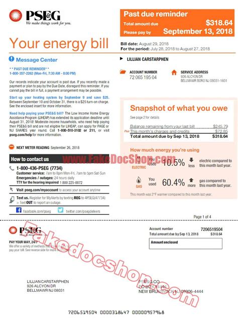 PSEG Utility Bill Pdf Template Fakedocshop